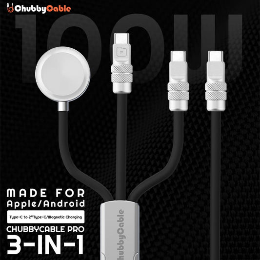 ChubbyCable Tri-Flex™:  100W 3-in-1 Fast Charging Cable with Soft Silicone & Apple Watch Charger